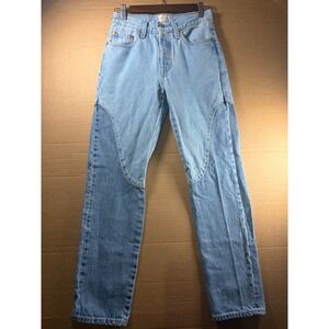Levi's 501 Original Jeans Womens 25 Light Blue Two Tone Panel Straight Leg Denim